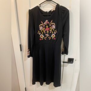 Loft Black Embroidered Dress Size 8